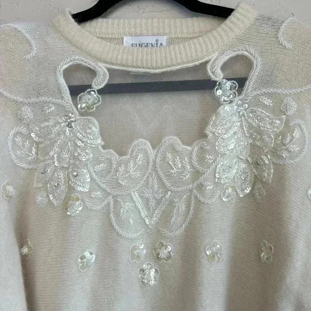 Eugenia MED Vintage Cottagecore Oldmoney 90’s embellished wool angora sweater - Picture 3 of 7